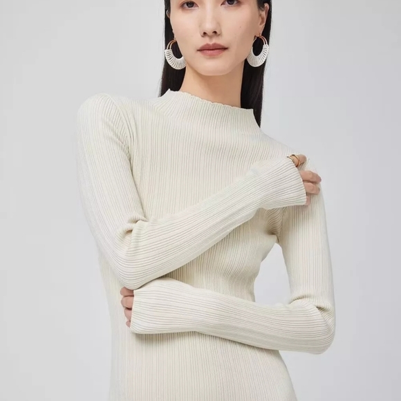 Cream Ribbed Knit High Neck Midi Dress - Picture 15 of 15